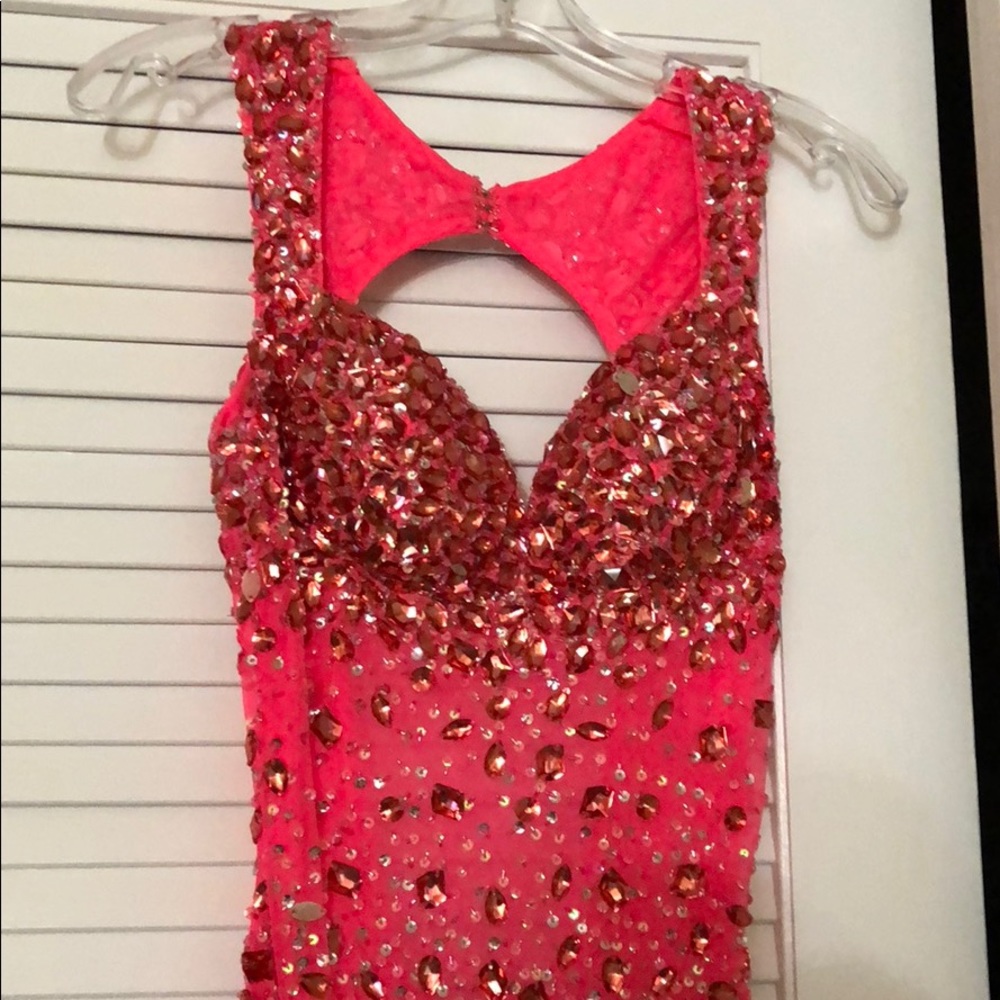 Neon pink open Back Prom Dress